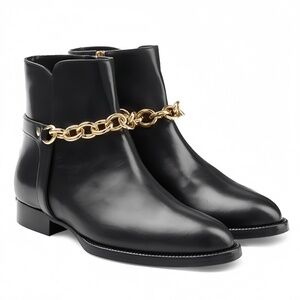 Size 7 Burberry Leather Ankle Boots Black with Chain, everyday wear
